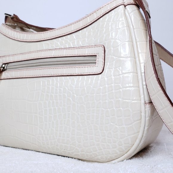 Vintage Liz Claiborne Purse Bag Off White Pink Alligator Imprint Shoulder - Picture 4 of 14